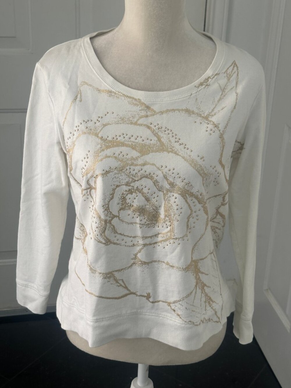 Style & Co Sport Petite M Gold Rose Studded Sweatshirt